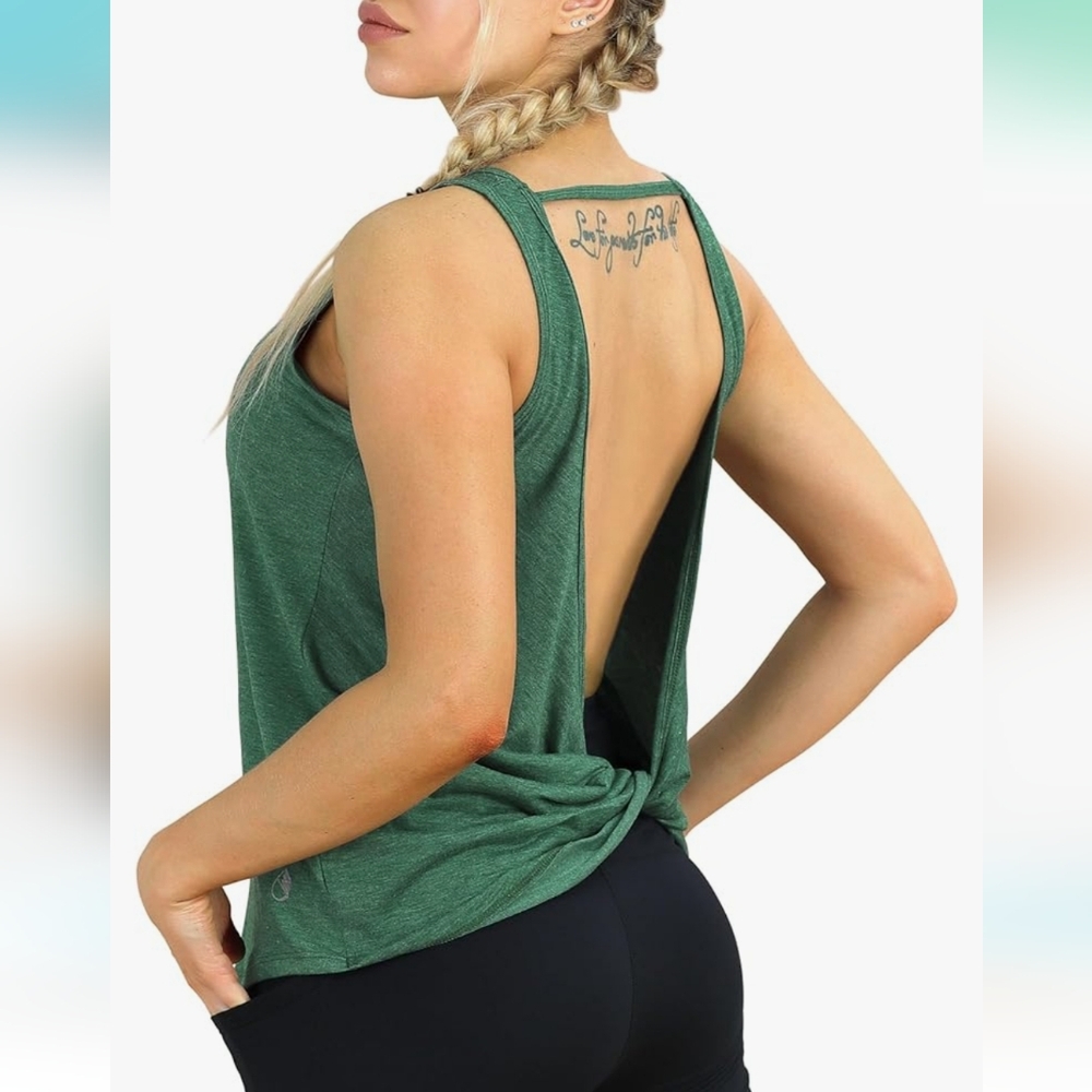 Icyzone Green Twist Backless Athletic Work Out Tank Top Womens Medium